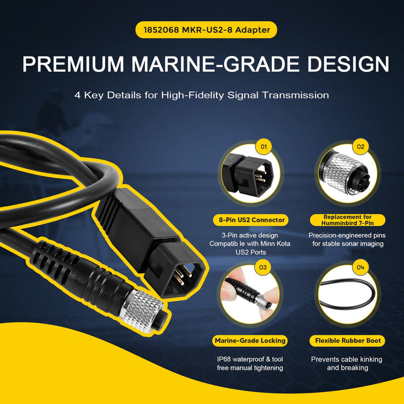 1852068 MKR-US2-8 7-Pin Transducer Adapter Cable Compatible with Humminbird Fish Finder & Minn Kota US2 Finders Universal Sonar Transducer Fish, Black