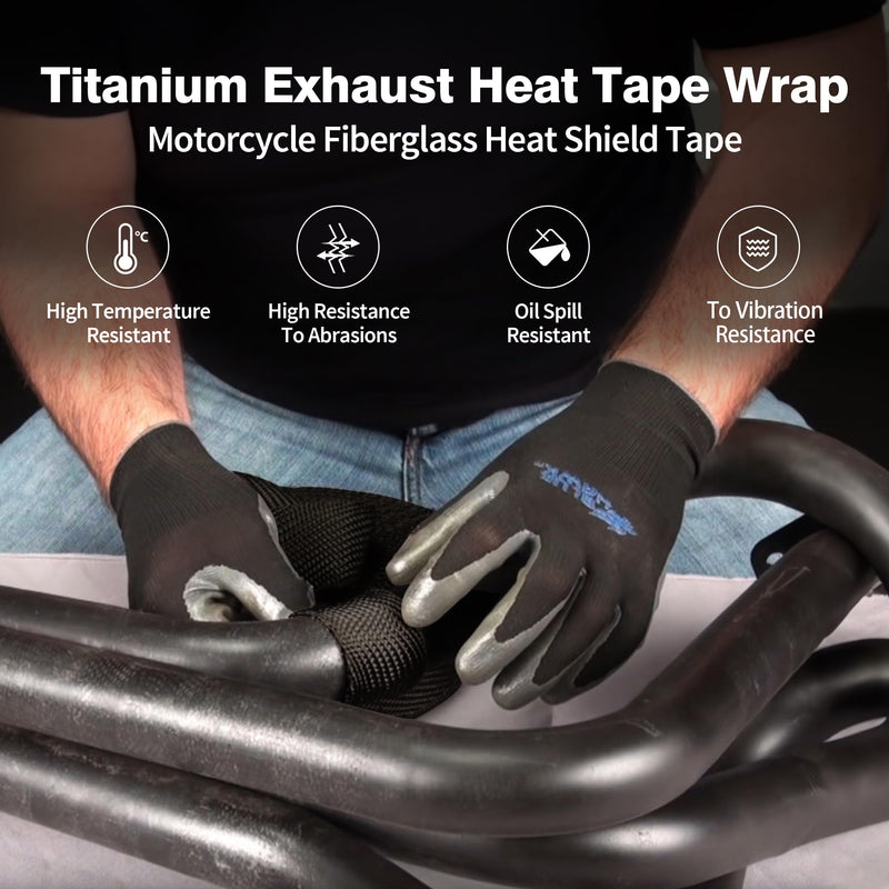 Exhaust Heat Wrap,2”x 16 Ft, Motorcycle Fiberglass Heat Shield Tape With Stainless Ties, Black Black 2''x16'
