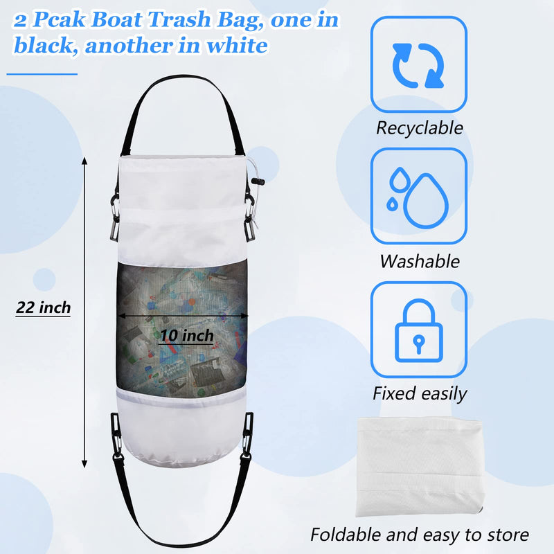 2 Packs Portable Boat Accessories Mesh Trash Bags Trash Can Garbage Container for Boat Kayak Camper Fishing Cabin Storage Men Women Adults(Black, White) Black, White