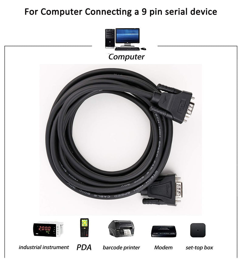 DTech 15ft DB9 Serial Cable COM Port Male to Male RS232 Straight Through 9 Pin Data Cord