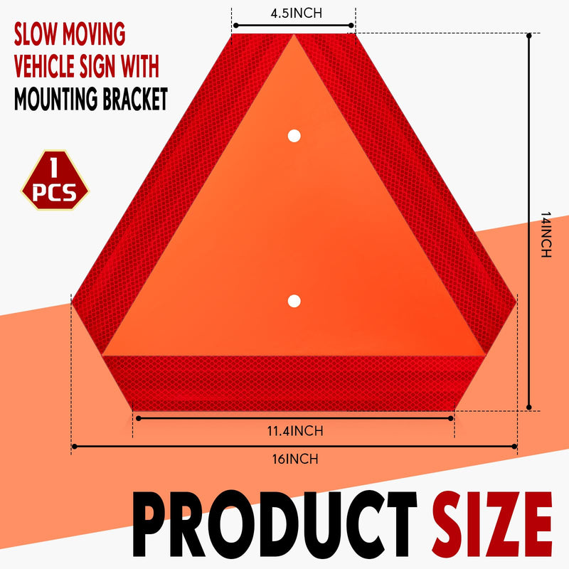 1 Set Slow Moving Vehicle Sign with Mounting Bracket 14 x 16 Inch Slow Moving Vehicle Triangle Sign Aluminum Warning Triangles for Vehicles Golf Cart Tractor Outdoor Accessories 1
