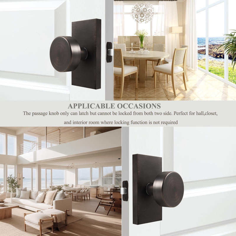 Oil Rubbed Bronze Door Knobs, Passage Door Knobs Door Handles for Hall and Closet Keyless Rectangle, Oil Rubbed Bronze
