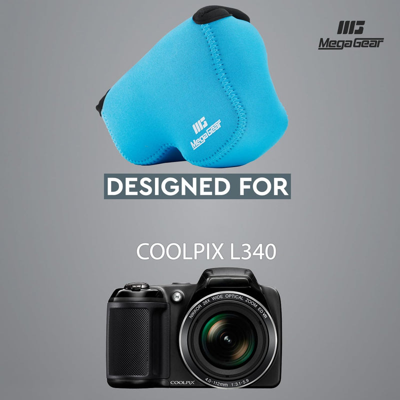 MegaGear Nikon Coolpix L340 Ultra Light Neoprene Camera Case, with Carabiner - Blue - MG786 One Size