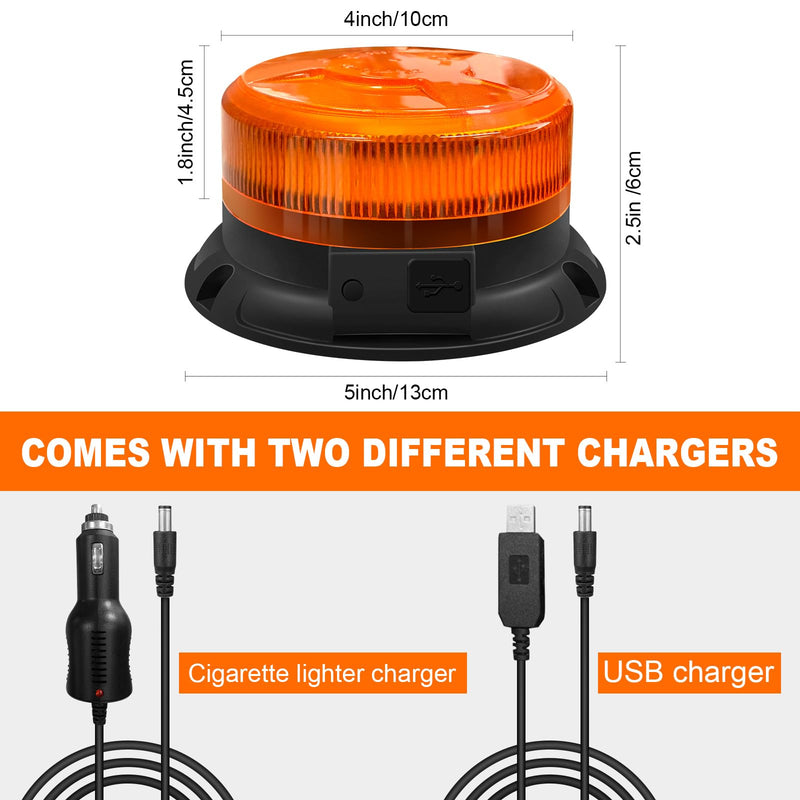 AnTom Magnetic Wireless Strobe Light, Waterproof Rechargeable LED Beacon Lights for Trucks, Vehicle Emergency Flashing Warning, forklifts,Tractors,Golf Carts,Cars Amber
