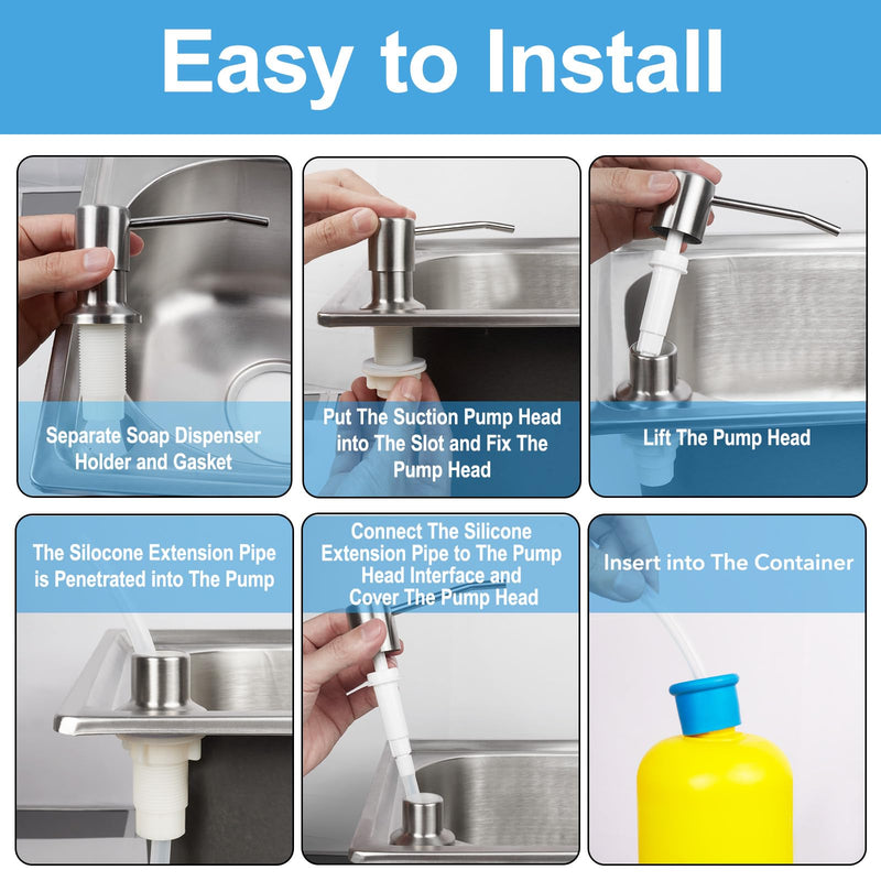 2-Pack Stainless Steel Soap Dispenser for Kitchen Sink, Built-in Kitchen soap Dispenser Kit with 47" Extension Tube, Check Valve,Multiple Sealing Plugs, No More Frequent Refills Brushed Nickel 2