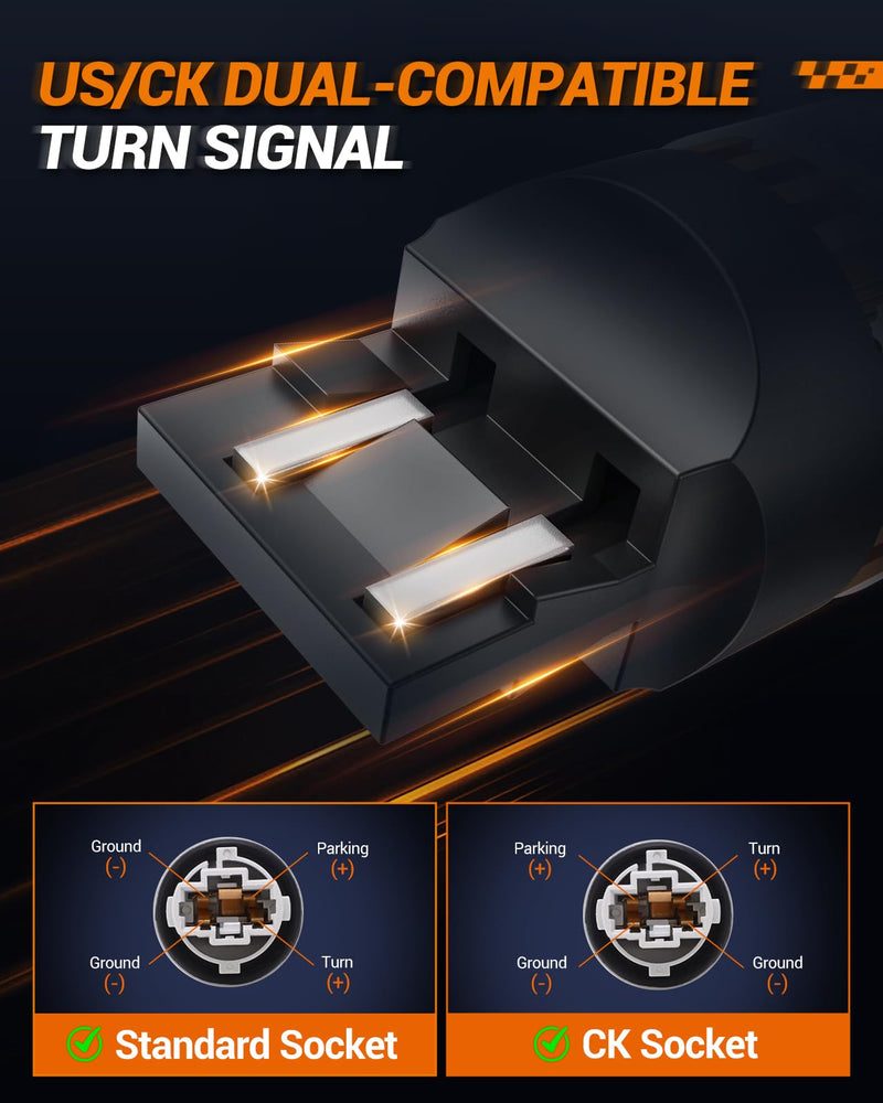 SEALIGHT 7443 7440 LED Bulb Amber, 2025 Canbus 7444na Front/Rear Turn Signal Bulb with Built In Resistor Anti Hyper Flash 7440a W21W 7441 WY21W T20, 1860-SMD Chips, CK & Standard Socket (Pack of 2)