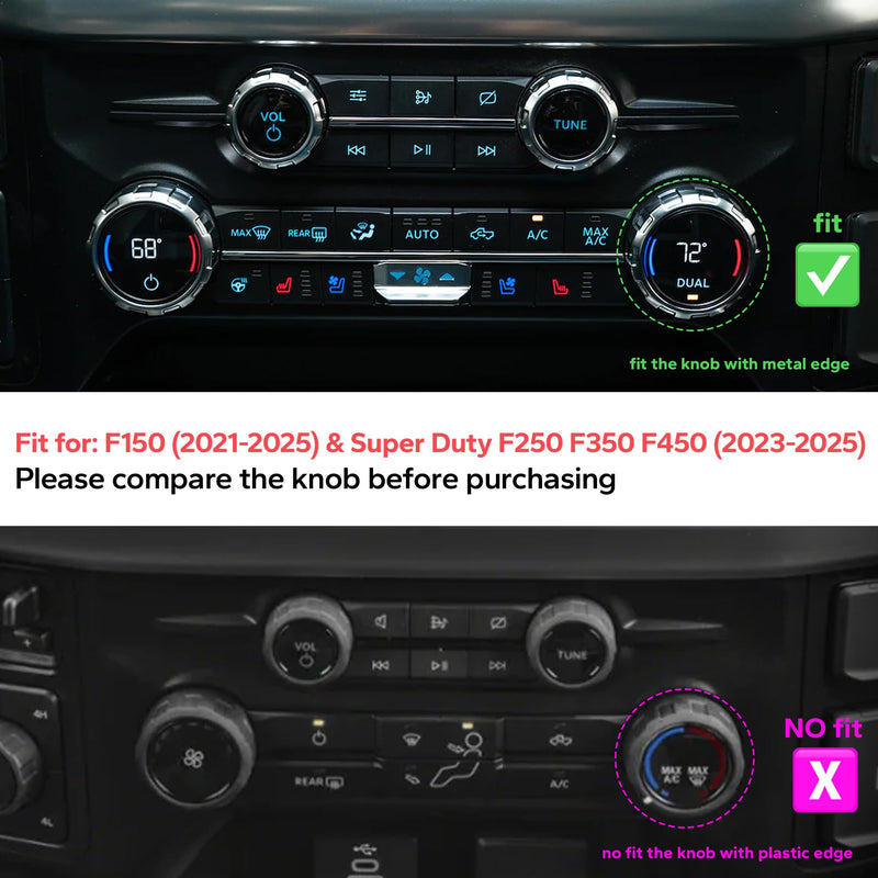 for Ford F150 Accessories 2021-2025 & Super Duty F250 F350 F450 2023-2025, 9pcs Aluminum Alloy Knob Cover Trim Set - Push Start, A/C, Vol Tune, Headlight, Pro Trailer & Drive Mode (Red) Red