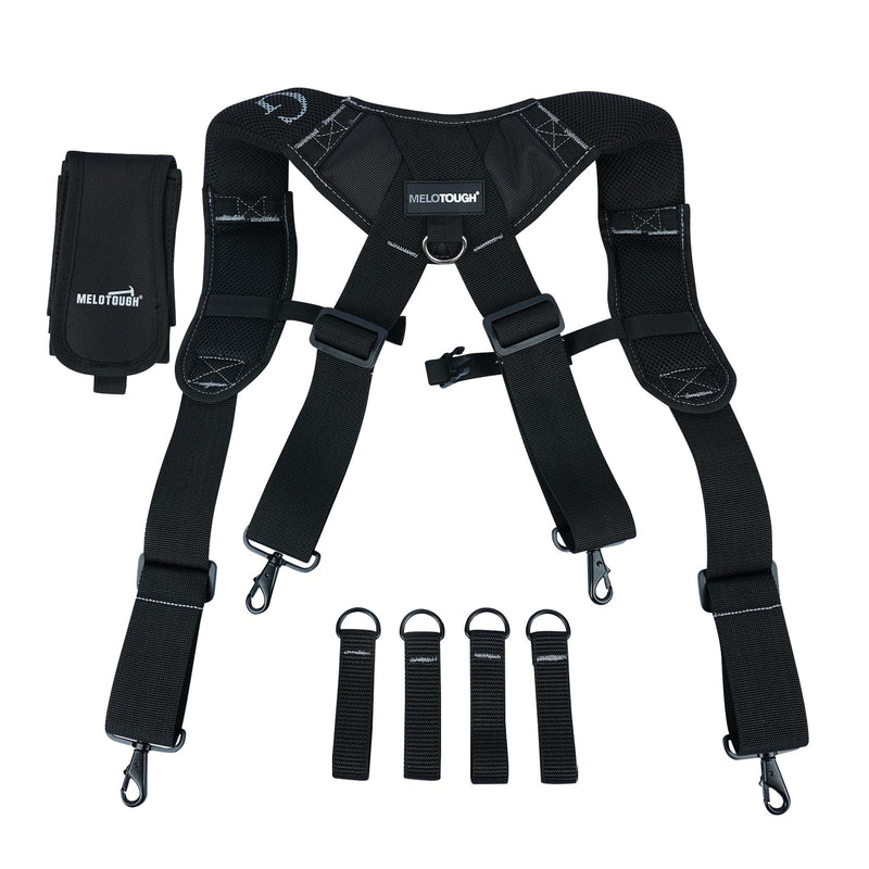 MELOTOUGH Work Belt Suspender Tool Belt Suspenders Bag Suspenders for Men Heavy Duty with Gel Shoulder Pad Detachable Phone Holder for Construction/Electrician/Contractor/Carpenter Suspenders for tool belt