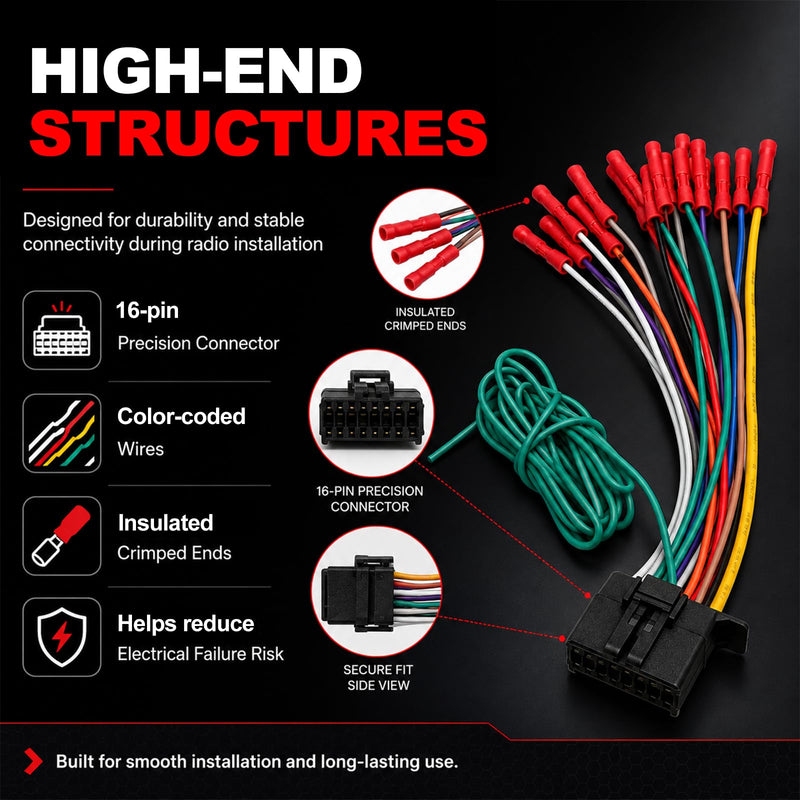 16 Pin Radio Wiring Harness, Car Stereo Wiring Harness Plug Compatible with DEH AVH AVIC MVH FH SPH, Auto Radio Stereo Connector for Aftermarket Power Speaker Wire Replacement