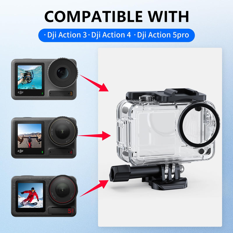 Waterproof Case with Floating Handle Compatible with DJI Osmo Action 3/4/5 Pro, 164FT/50M Underwater Dive Housing Protective Camera Case for Diving, Snorkeling, Surfing, Swimming, Kayaking Action345F
