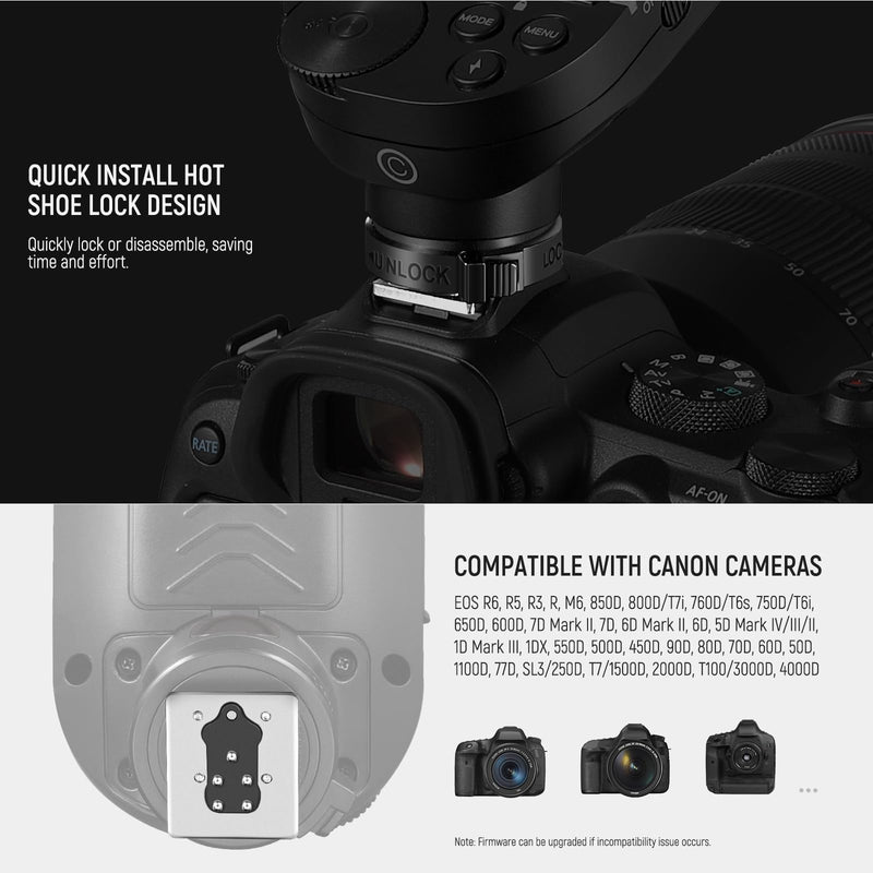 NEEWER Upgraded QPRO-C TTL Wireless Flash Trigger Compatible with Canon 1/8000s HSS Large Screen Slanted Design 5 Group 9 Customizable Functions for Q4 Q3 Z2 Z1 Z760 NW760 S101-300W PRO/400W PRO for Canon
