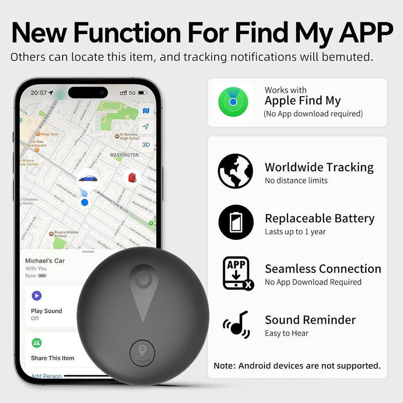 Nilone Undetectable GPS Tracker for Vehicles - Real-Time Tracking Device | No Monthly Fee/No SIM Card, Works with iOS Find My | Mini Hidden Magnetic GPS Locator, Ultra-Slim, IP68 Waterproof, Reliable Black