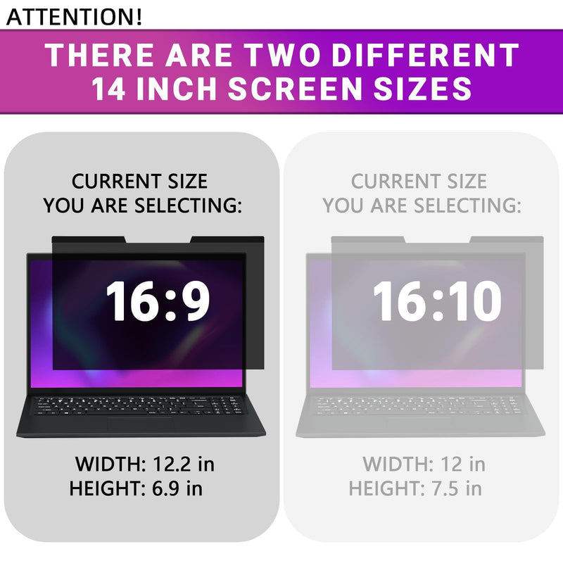 PYS Magnetic Laptop Privacy Screen 14 Inch 16:9 - Laptop Screen Privacy Shield, Anti-Blue Light, Anti-Glare Filter, Removable Screen Protector Black