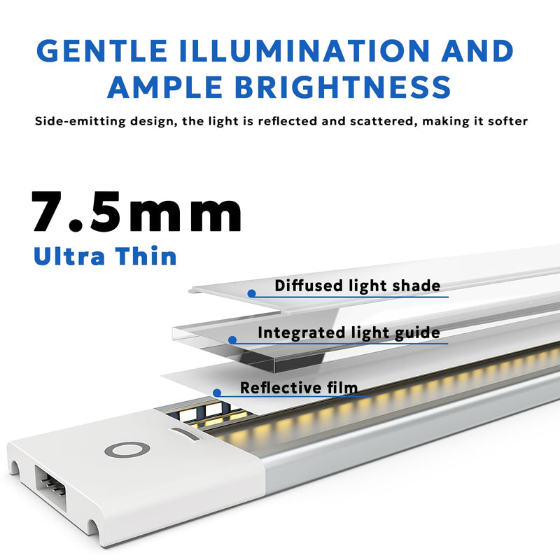 MYPLUS 2pcs 12" Under Cabinet Lights with 5 Color Temperature, Side-Illuminated, Dimmable 285 Lumens,49 LEDs,7W,LED Light Bar Plug-in for Kitchen, Cabinet, Counter and Shelf 12-inch 2