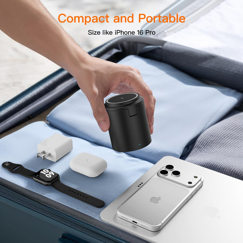 Foldable Magnetic 3 in 1 Wireless Charger Stand for iPhone Watch AirPods | A Must-have for Portable Travel,15W Magnetic Charging Station for iPhone 17 16 15 14 13 12 Series Wireless Charging Station Black