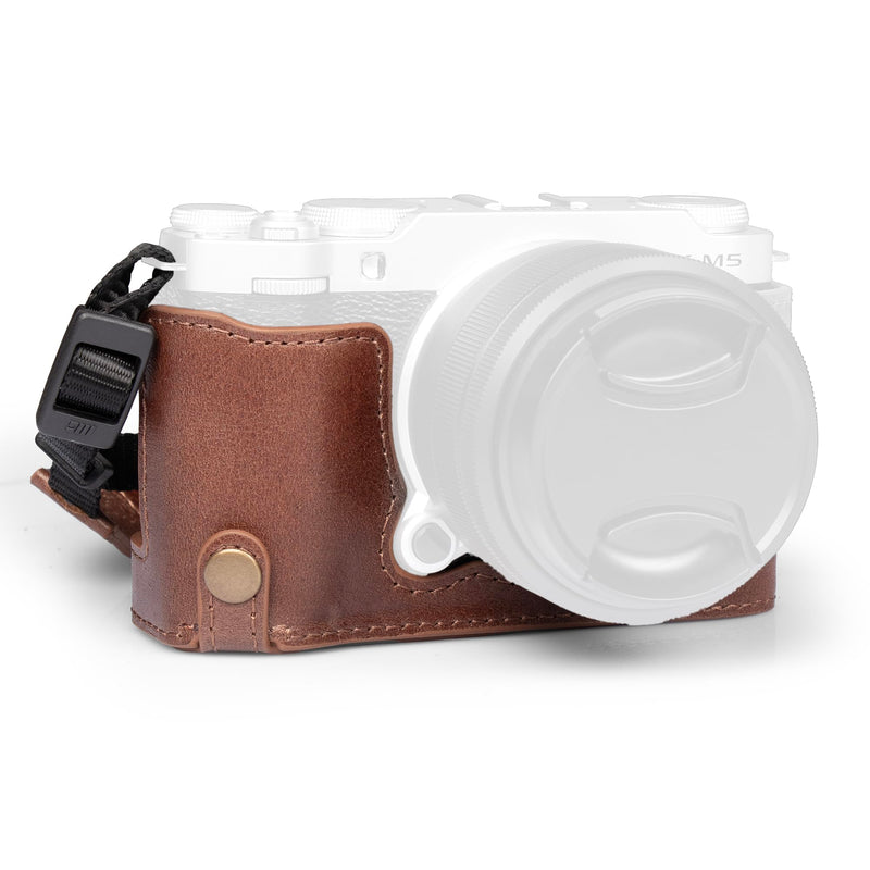 MegaGear Genuine Leather Half Camera Case Compatible with Fujifilm X-M5 Black