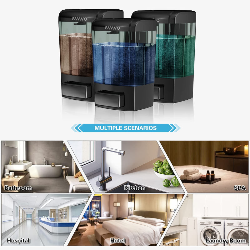 SVAVO Wall Mounted Soap Dispenser Kitchen Bathroom Manual Soap Dispenser Refillable Hand soap Dispenser for Liquid Contianers Shampoo Gel Chamber for Household Commerical 23.7oz (700ml) ABS Black