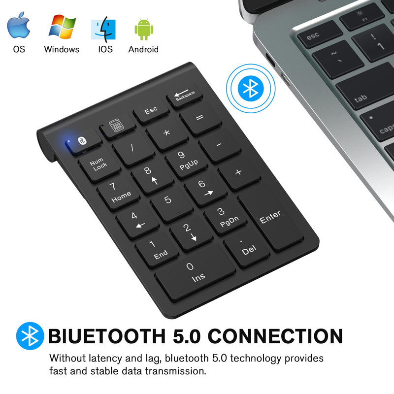 cimetech Bluetooth Number Pad, Wireless Numeric Keypad Numpad, 22 Keys Portable Mini Financial Accounting Keyboard for Laptop Notebook, Desktop, Surface Pro, PC BT-Black