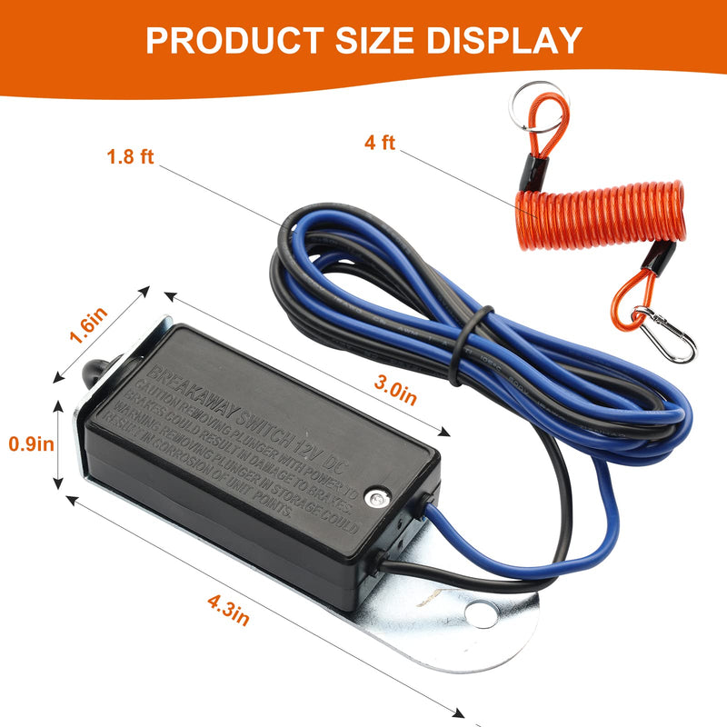 Trailer Breakaway Switch, 6ft Breakaway Coiled Cable with Electric Brake or RV Towing Trailer Red