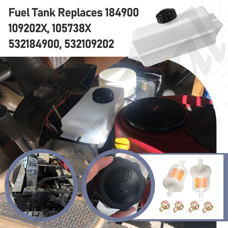 532184900 184900 Fuel Tank & Fuel Cap for Poulan Craftsman Husqvarna Roper, Sears Weed Eater Fits DYT4000 PP1238 T1000 LT2000 Lawn Mower Replaces 109202X, 532109202, 105738X