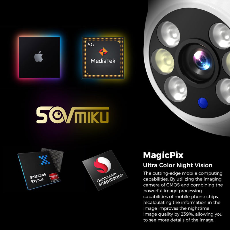 SOVMIKU 2CA3 AI Auto Tracking Mini 2K Security Camera Wireless Outdoor, Two-Way Audio, 9.8Ft Power Cable, Easy to Setup, 360° View, Pan/Tilt, Color Night Vision, Audible Flashlight Alarm, SD Slot