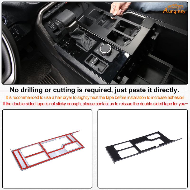 Aunginsy Central Control Gear Shift Panel Trim Cover Compatible with Toyota Tundra/Sequoia 2022-2025 Truck Gear Shifter Console Anti-Scratch Panel Frame Decorative Sticker Protection ABS Accessories Matte Black With 4WD