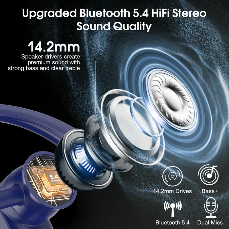 Atheewon Bluetooth Headset, Wireless Bluetooth Earpiece, Blue | ENC Noise Canceling Mic, 120Hrs Talk, LED Display, IPX7, V5.4 Hand-Free Earphone for Business/Trucker/Driver