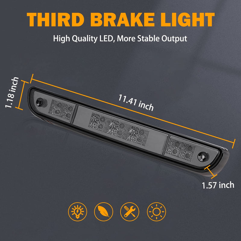 3rd Brake Light for 1992 1993 1994 1995 1996 1997 Ford F150 F250 F350 Third Brake Light LED Bronco Tail Light Cargo Light Cab Lamp Assembly-Smoke Lens 92-97