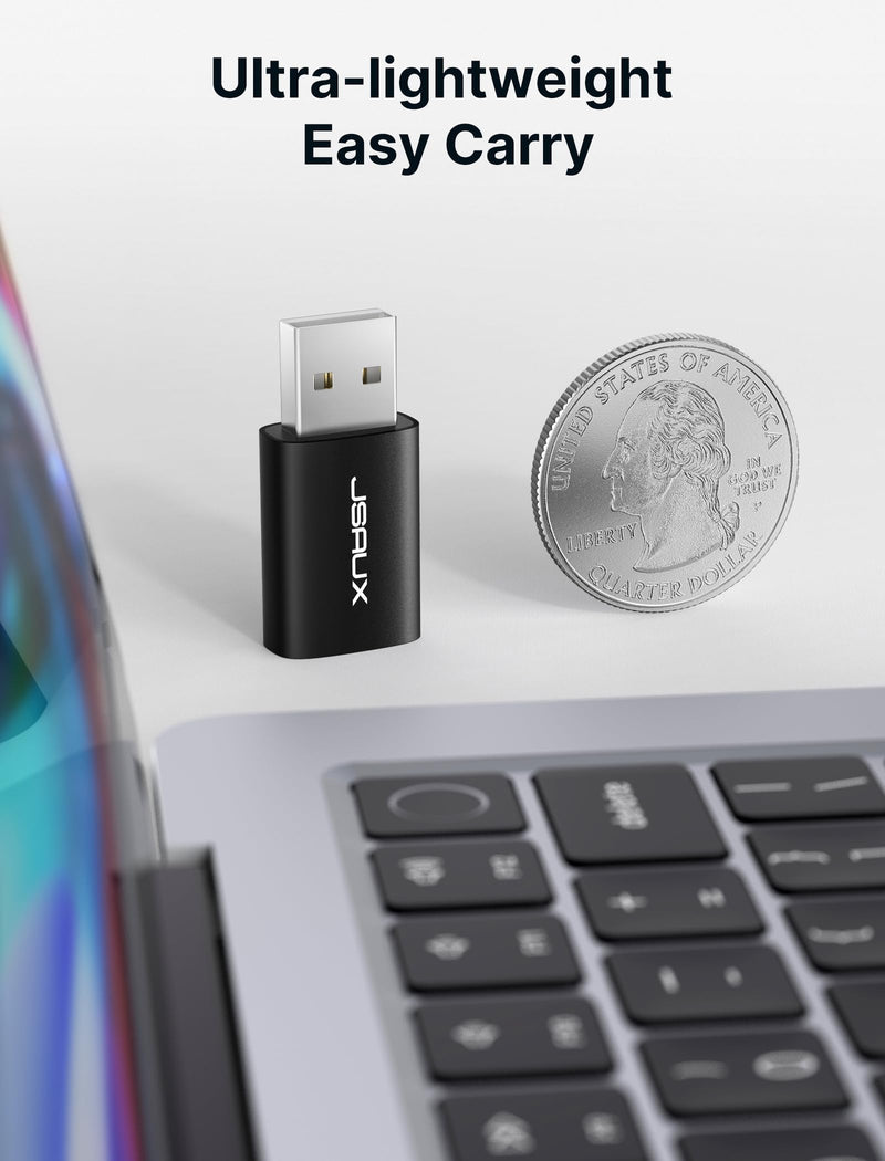 JSAUX 2 Pack USB to 3.5mm Jack Audio Adapter - External Stereo Sound Card for PS4, PS5, Headphones, Mac, Linux, Laptops, Desktops - Black Audio Jack Adapter