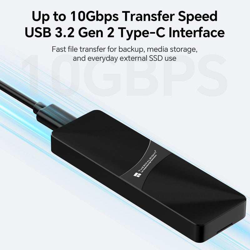 Thermalright M.2 NVMe SSD Enclosure HR-EB118 AC Black | USB3.2 Gen2 10Gbps USB-C External SSD Case, CNC Aluminum Housing, UASP/Trim/S.M.A.R.T, Thermal Pads, 2230-2280, Up to 8TB