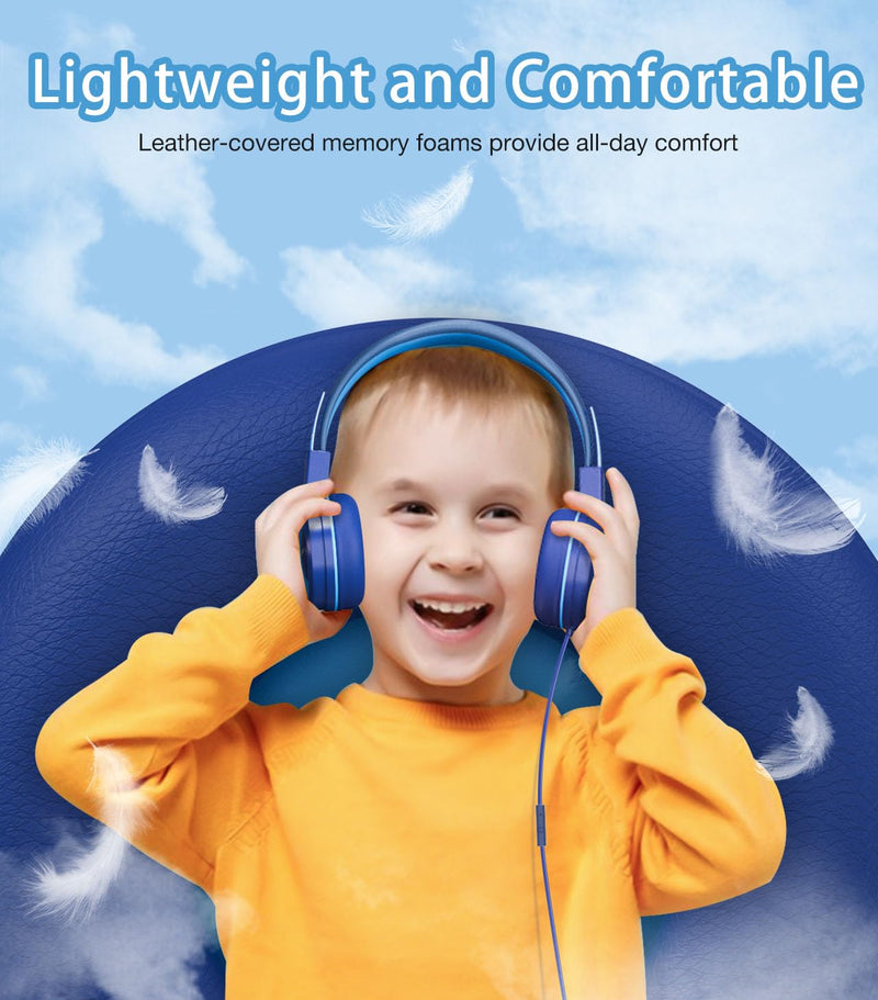 Kids Headphones with LED Lights for School, Upgrade USB Type C Kid Headphone with Microphone, Volume Limiter 85/94dB, Wired On Ear Headphones for Boys/Girls/Tablet/Travel -Blue Blue