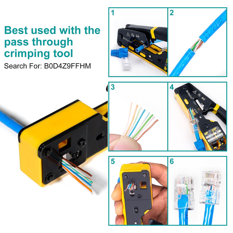Brileine 100-Pack Cat 6 Pass Through Shielded RJ45 Connectors with RJ45 Boots Cover (Cat6 Connector/ Cat5e Connector/Ethernet Ends/Cat 6 Ends/ RJ45 Modular Plugs) for Solid or Stranded STP Cable 100+100