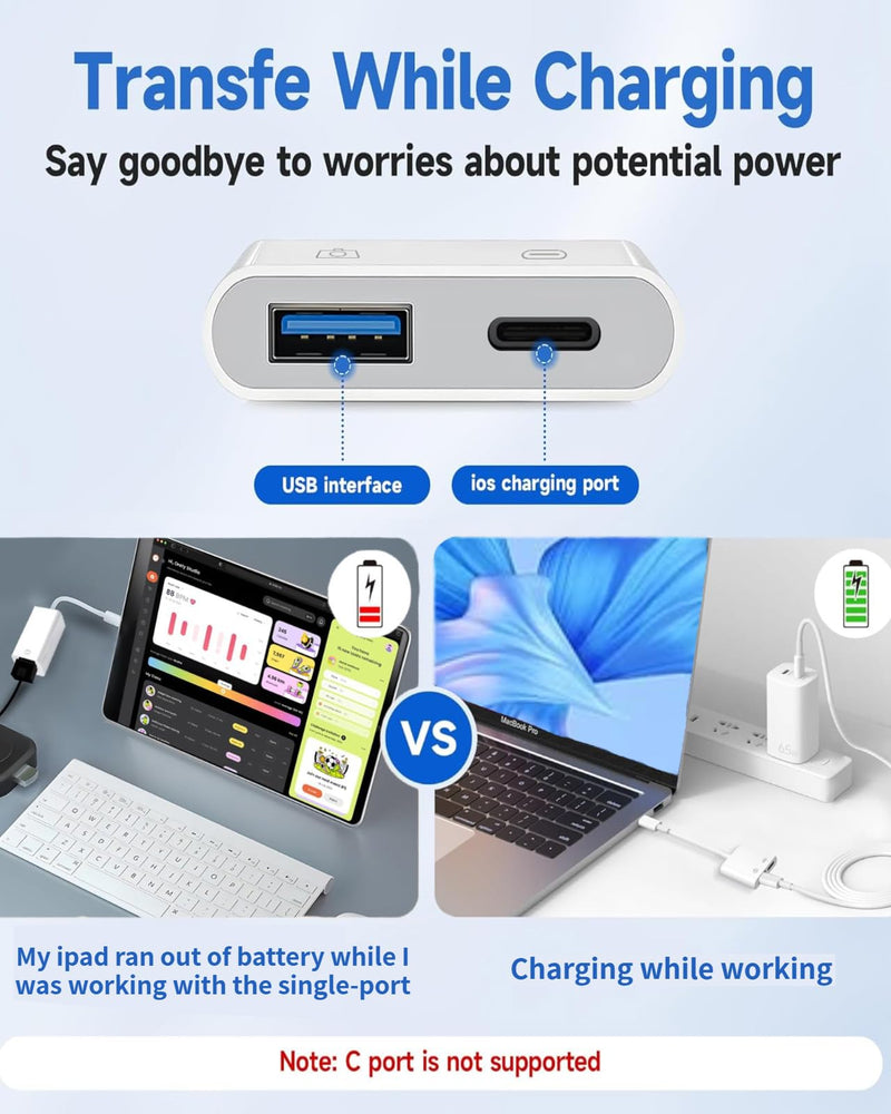 Apple Lightning to USB Camera Adapter with Charging Port for iPhone | MFi Certified USB 3.0 Female OTG Adapter Compatible with iPad, Support SD Card Reader, USB Flash Drive, Keyboard, Mice, Mouse