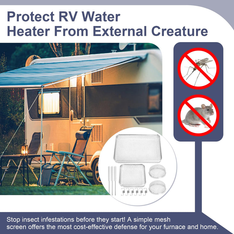 RV Furnace Vent Screen for Water Heater Vent Cover, RV Bugs Screen, Flying Insect Screen, Stainless Steel Mesh with Installation Tool