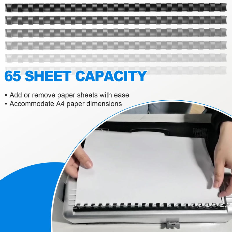 100PCS 21 Ring Plastic Comb Binding Spines 1/2 Inch Diameter, 65 Sheet Capacity, A4, Black Binding Comb (1/2" 65 Sheet Capacity) (5/8 inch, 100 Pack) 5/8 inch, 100 pack