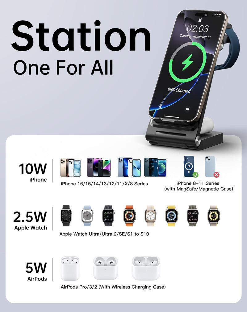 2026 Traveling Wireless Fast Charger for Apple & Android Charging Station | 3 in 1 Charging for iPhone 17 16 15 14 13 12, Apple Watch Series & Air pods 4 3 2 Pro,Samsung Galaxy-Gifts for Family