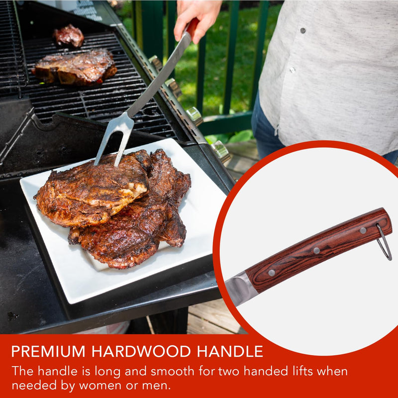 Grill Fork 24-inch Super Long for Grilling Barbecue Griddle and Fire Pit Extra Strong Curved Neck Premium Hardwood Handle Large Stainless Steel Tines for BBQ Outdoor Kitchen and Grilled Food Grilling Fork