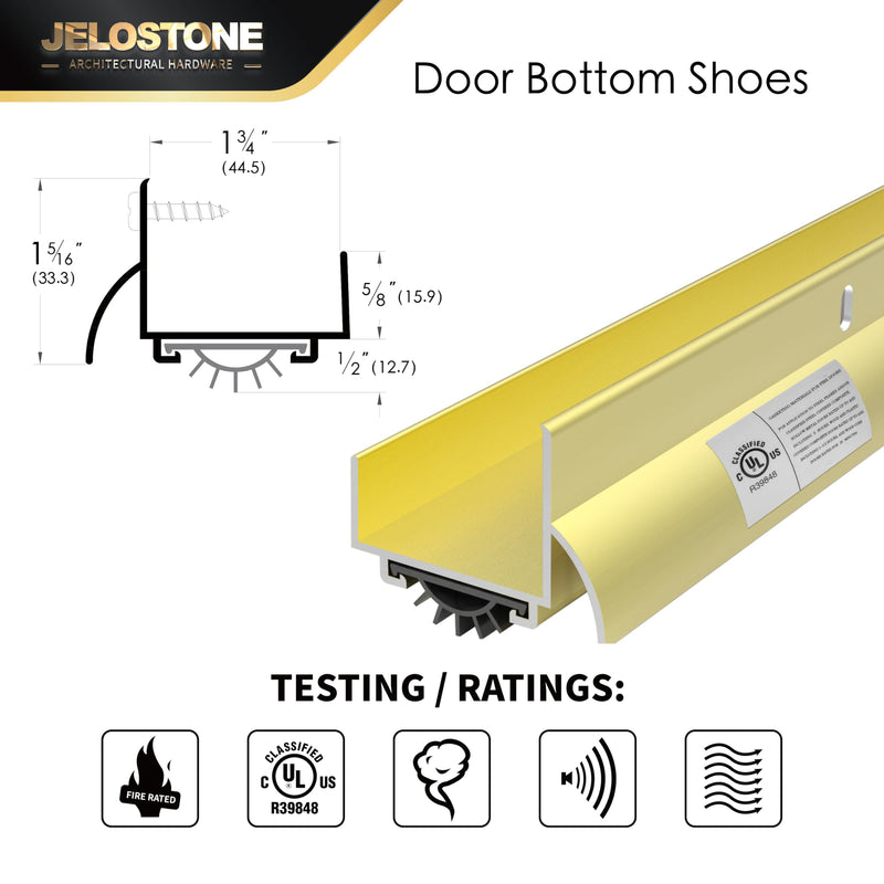 U-Shaped Aluminum Door Bottom Shoes with Drip Cap(Gold) - Fire Rated - 1-3/4"W x 1-5/16"H x 36" L Weather Stripping Seal for Exterior Doors, Vinyl Insert, JS-216DV Gold 1-3/4"W x 1-5/16"H x 36"L