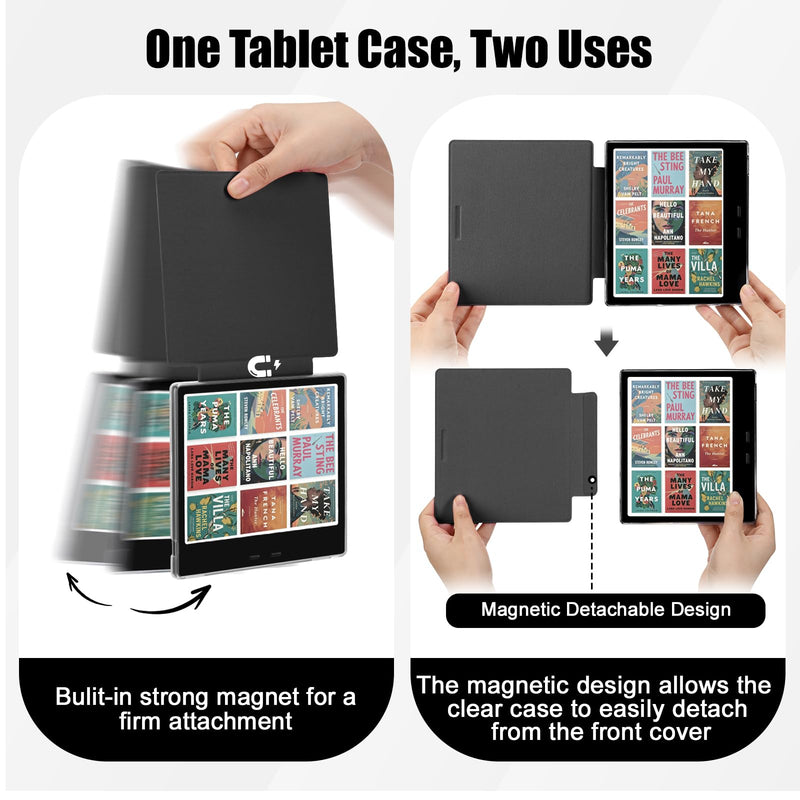 Case for Onyx Boox Go Color 7 (Gen I/II, 2024/2025) / Boox Go 7 B/W (2025), boox go 7 Case with Detachable Magnetic Closure Auto Sleep/Wake, Slim Shockproof Clear TPU Back Cover (Black) Black-2