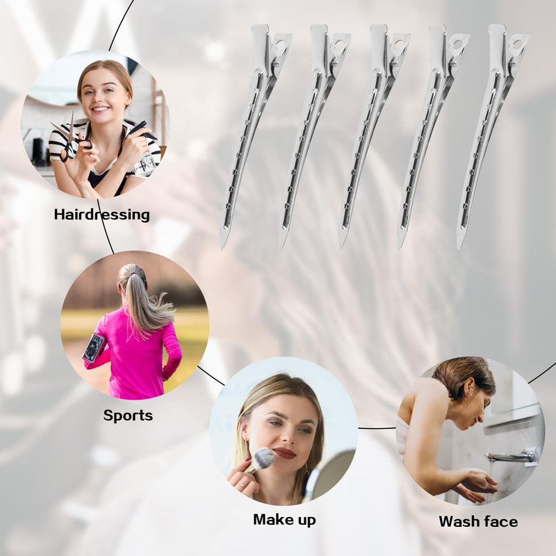 36 x Hair Clips for Styling, 3.5" Duck Bill Clips, Pin Curl Metal Sectioning Rollers, Long Roller Styling Alligator Hairdressing(silver, 36 Pcs)