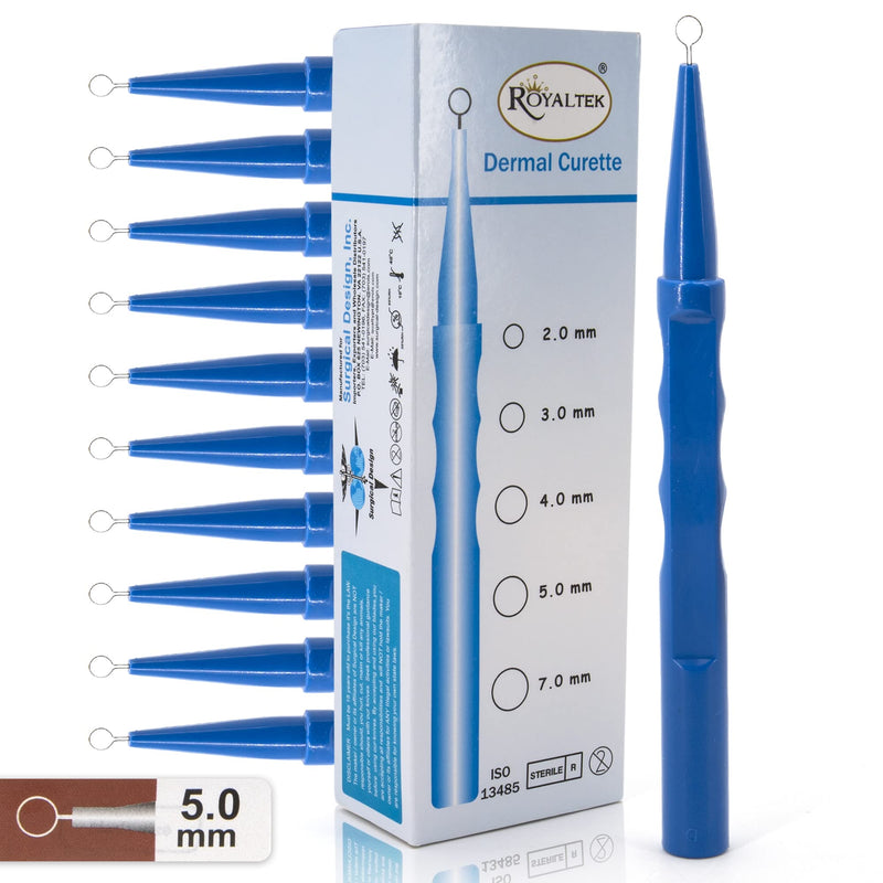 Sterile Disposable Dermal Curettes, Easy Peel Packing - Box of 10 (5.00 mm) 5.00 mm