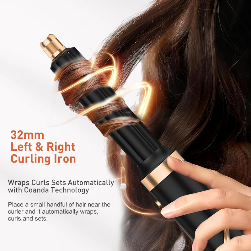 TANSHINE Foldable 5 in 1 Auto Wrap Hair Styler Brush | Foldable rotating handle, 1000W, dual voltage 100-240V, 3 temps 50/80/105°C, 5 heads, ionic, UK plug Black