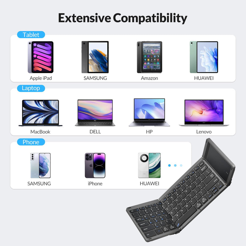 Rii RK809Pro Foldable Bluetooth Keyboard with Touchpad | Full Size,Portable Folding Keyboard with Touchpad,Rechargeable for iPad,iPhone,iOS,Windows,MAC,Android