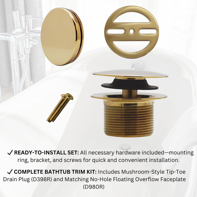 Westbrass Mushroom Tip-Toe Tub Trim Set with Floating Faceplate, Polished Brass, D398RK-01 1-Pack