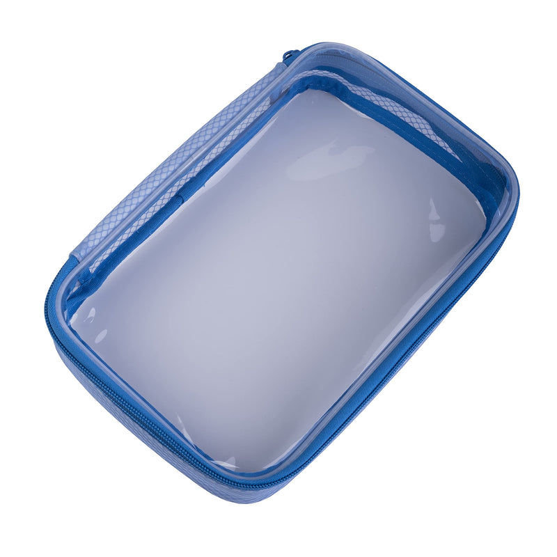 Set of 3 Transparent TPU Storage Cases, Blue, Small Medium Large, 170 x 50 x 135 mm to 250 x 50 x 160 mm, Clear Zip Organisers for Camera Gear, Cables, Tools and Accessories