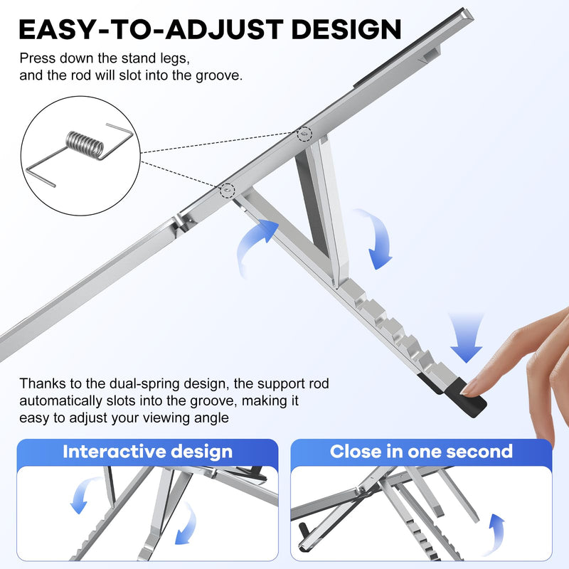 Foldable Laptop Stand, Ergonomic Aluminum Desktop Holder Riser,6 Angles Adjustable,Lightweight Compact, Compatible with 10-17.3'' MacBook,iPad,Dell,HP,Lenovo,Asus,Samsung etc. (Silver) Silver