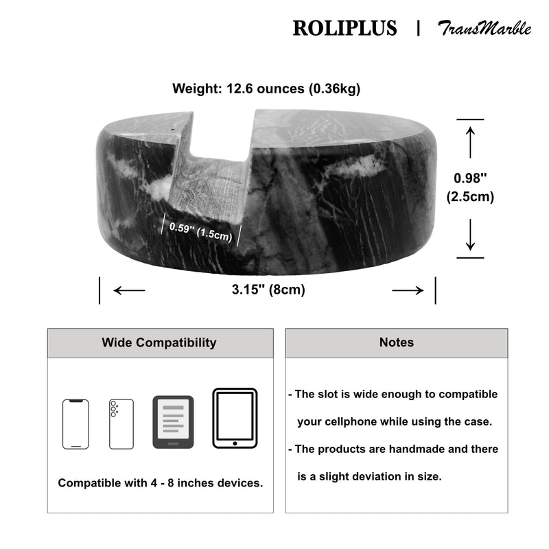 Luxury Marble Cell Phone Stand Holder for Popular Smartphones (1 Pcs) - Real Solid Marble Mobile Phone Stands as Office Desk or Kitchen Countertop Decor (Wooden Black) Wooden Black