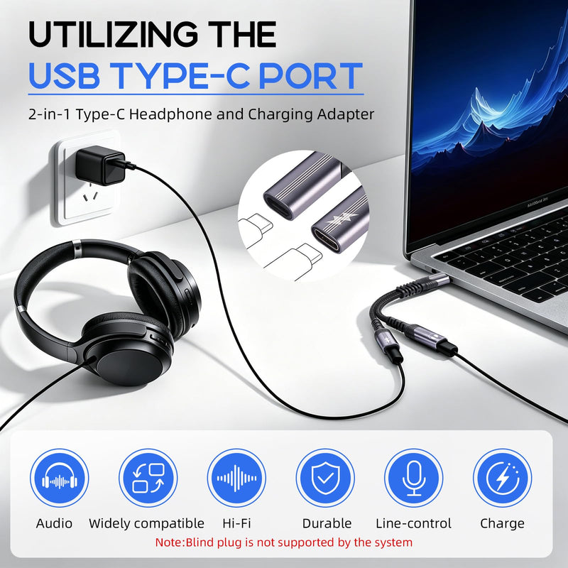 USB C Splitter 2-Pack, Dual USB C Headphone and Charger Adapter, 1 in 2 Out Type C Audio Jack Dongle with PD 60W Fast Charging Cable for iPhone 17 16 15 Pro Max, iPad, Samsung Galaxy S25 S24 2 Pack