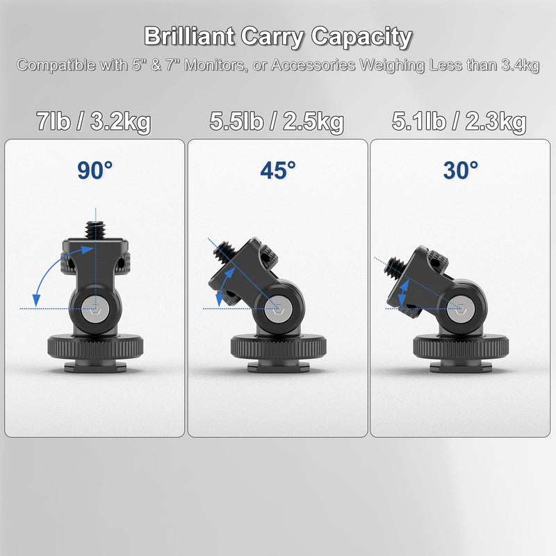 MINIFOCUS Camera Monitor Mount with Cold Shoe, 1/4" Screw for 5" & 7" Field Monitor, 160 Tilt Adjustable Holder for LED, Flash and Video Shooting Photography Accessories
