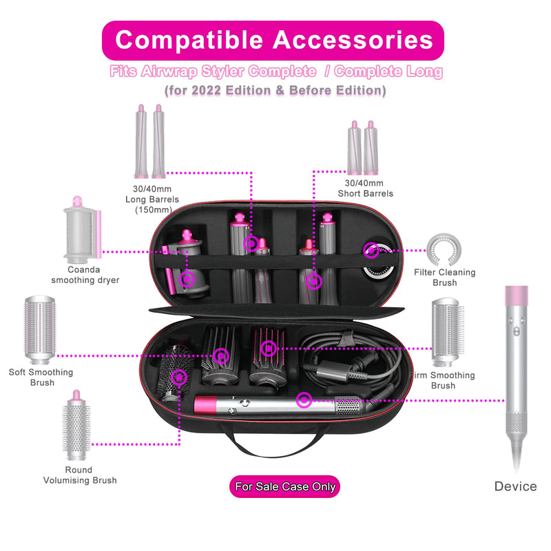 RLSOCO Hard Case for Dyson Airwrap Multi-Styler and Dryer Complete & Complete Long HS05,HS01,HS08 - Fits for 4Pcs Long Barrels or Short Barrels (Case only,Hair Styler is not Included) Black
